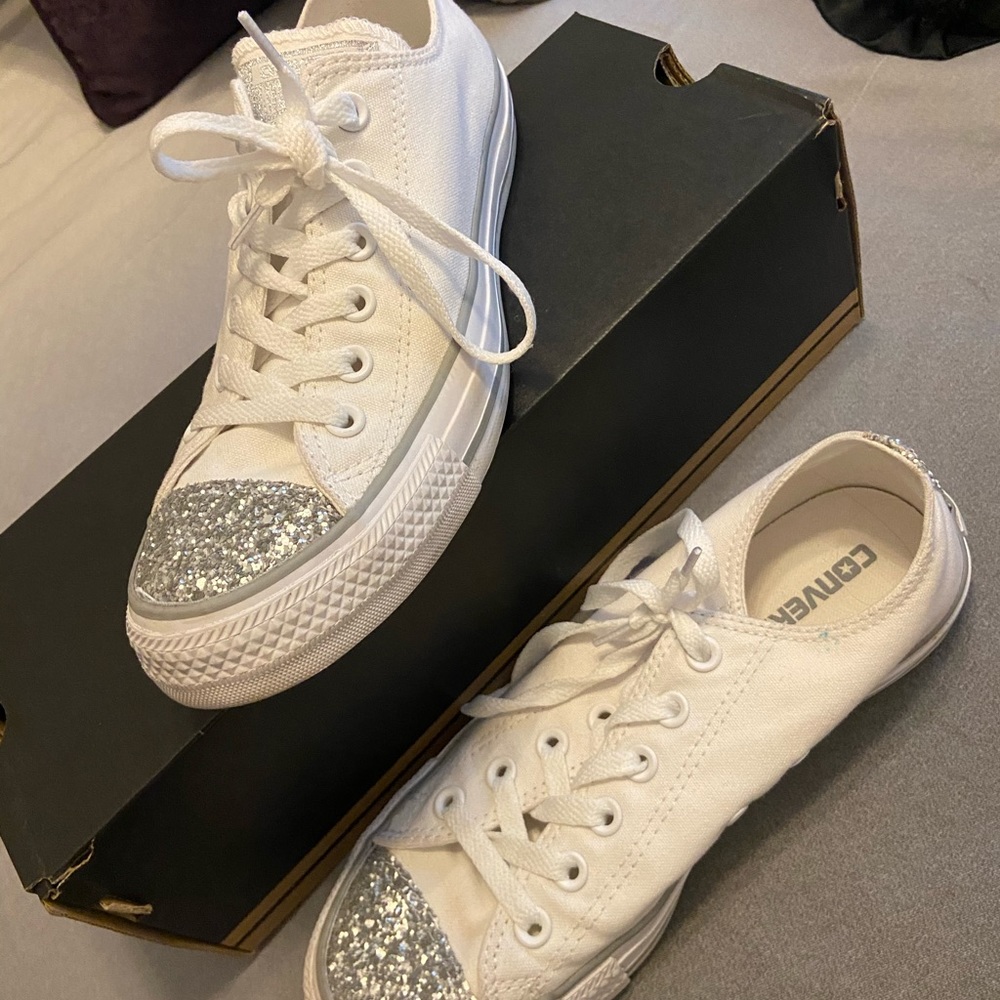 White & Silver Sparkle Converse